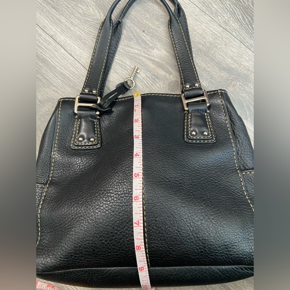 Fossil Black Leather Double Handles Shoulder Handbag Purse Silver Tone Hardware - Picture 14 of 16